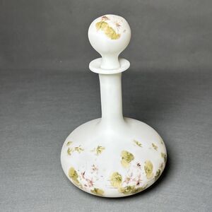 Antique Silk Glass Decanter w/Stopper Bristol Glass Hand Painted Flowers-Vase